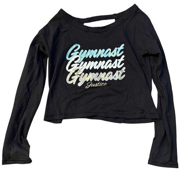 Justice Girls Black Long Sleeve Gymnast Shirt Open Back Lightweight Girls 10-12 - Picture 1 of 2